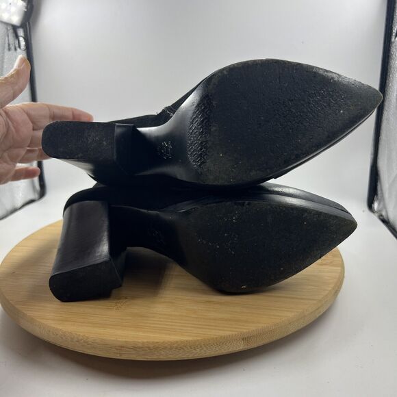 Tory Burch Rivington 100 Ankle Boots Sz 9 Black Suede Leather Cap Toe 4” Heel - Picture 7 of 9
